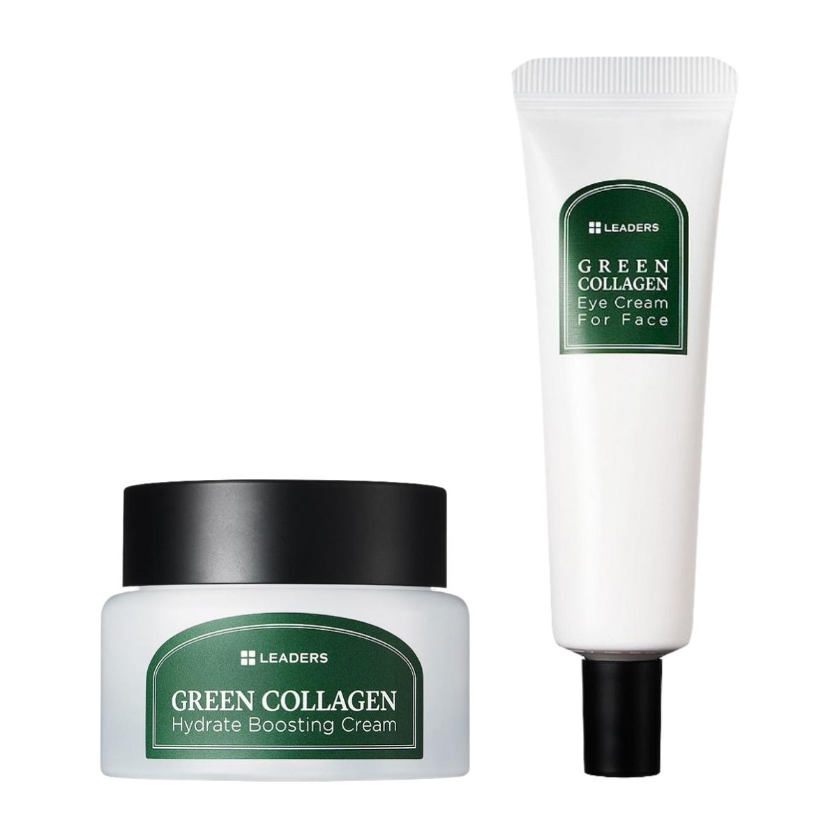 LEADERS Ensemble Crème au Collagène Vert & Crème Contour des Yeux Raffermissant Nourrissant (50 ml + 30 ml)