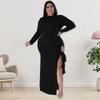 Plus Size Womens Long Sleeve Knit Dress With Zipper Tie Detail Irregular Hem Midi To Maxi In Solid Colors