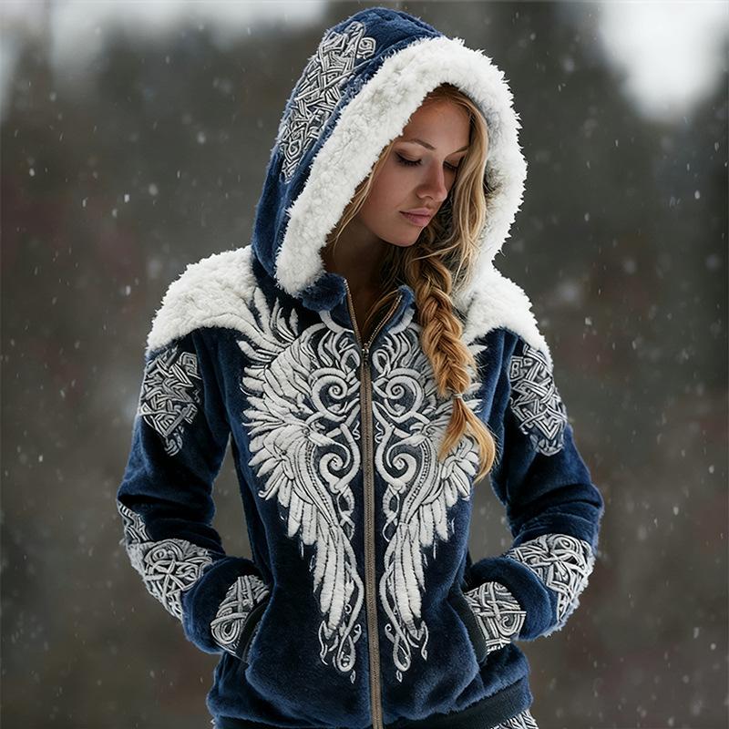 Damen Schneeflocke 3D-Druck Flanell Reißverschluss Kapuzenjacke Winter Warm Fleece Hoodie Lässiger Langarmmantel S-5XL