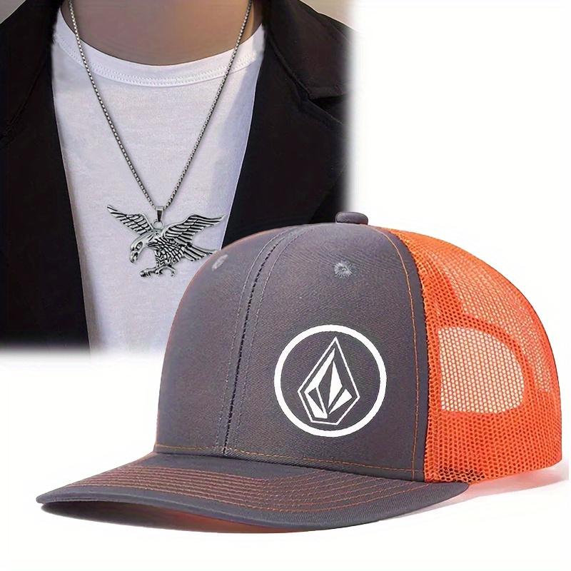 2Pcs Men Women Embroidery Flat Brim Sun Hat Eagle Pendant Necklace Set Fashion Leisure Sports Baseball Cap Couple Hip Hop Cap