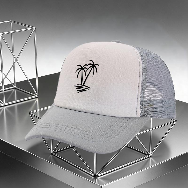 Palm Tree Beach Sunset Trucker Hat Adjustable Mesh Breathable Summer Vacation Baseball Cap Unisex