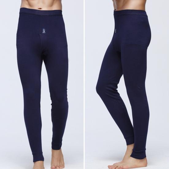 Men Pants Elastic Waist Thermal Insulation Long Johns Solid Color Travel Work School Bottoming