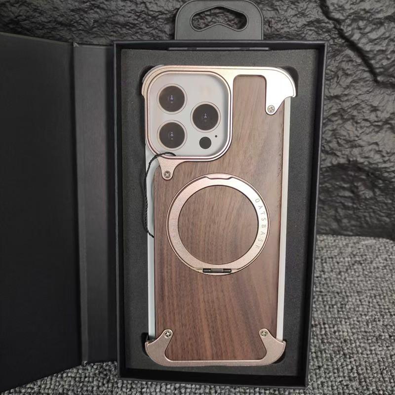 Wooden Phone Case With 360 Rotating Stand MagSafe Compatible IPhone 17 Pro Max