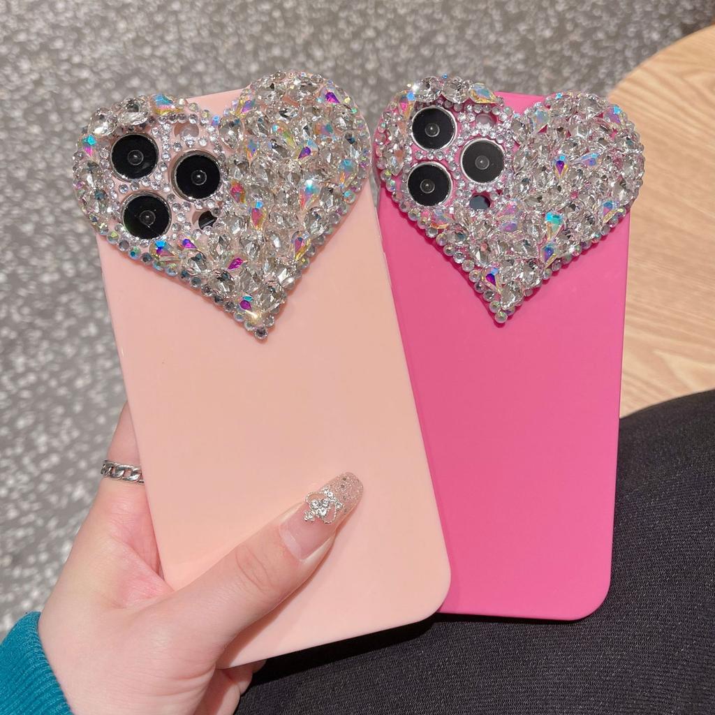 Applicable To Apple 15 Mobile Phone Case Silicone Love Rhinestone IPhone16promax Protective Case 413 Full Inclusive Fashion