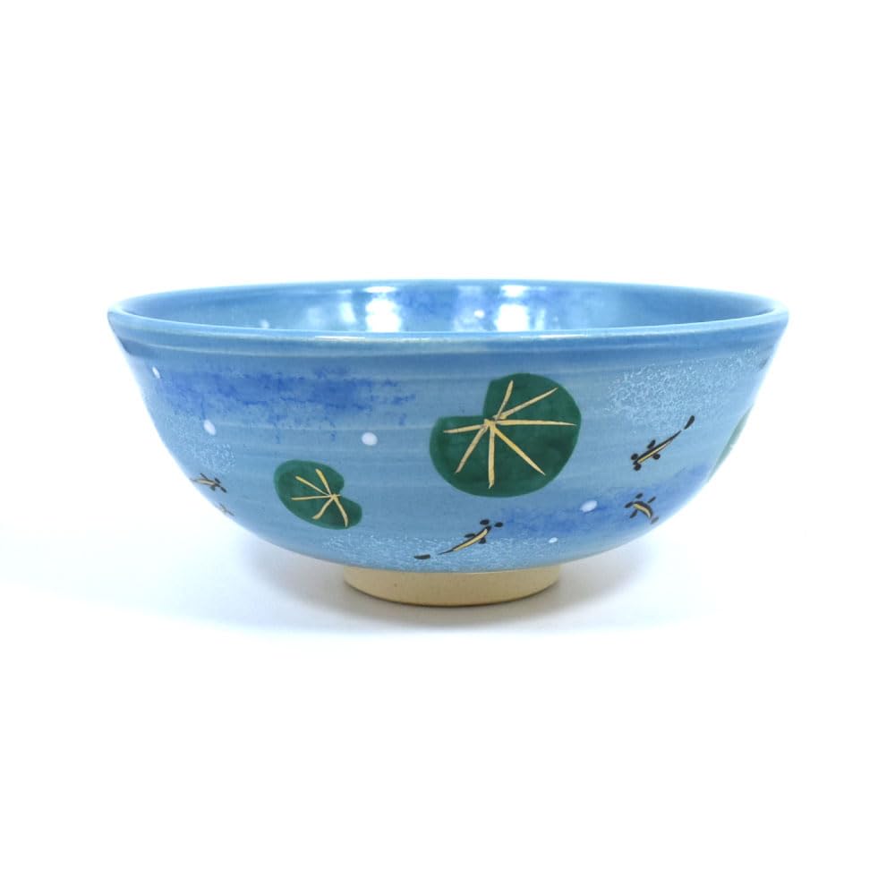 Tea Ceremony Utensils, Flat Tea Bowl, Colored Painting, Design of Water Plants and Killifish, by Higashiyama Miyama