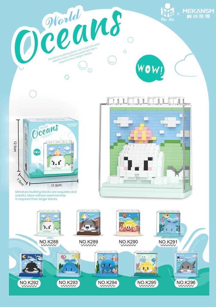 Marine Animals Dolphin Orca Jellyfish Shark Sea Lion Otter Hermit Crab Construction Blocks Kit Blocks Model Plaything