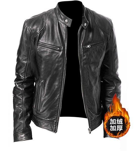 Foreign Trade European And American Men'S Clothing Men'S Leather Jacket Male Teenager Stand-Up Collar Punk Men'S Locomotive Leather Jacket Plus Logo