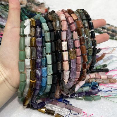 1 Strand Natural Cylinder Gemstone Beads, Healing Crystal Agate Quartz Amethyst Loose Spacer Beads 8×12mm, 38cm for DIY Necklace Bracelet