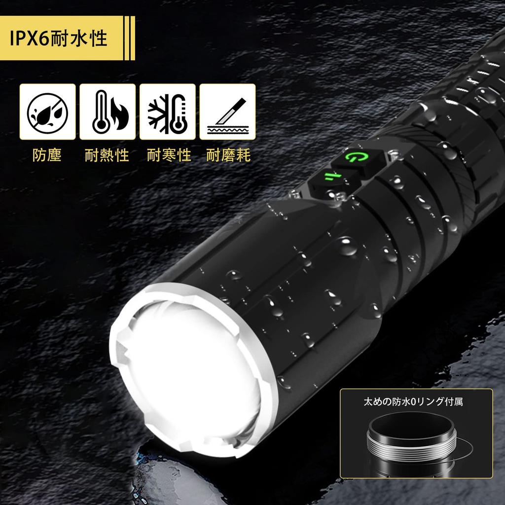 XHP160 LED USB Bright Flashlight with Zoom and 5 Dimming USB IPX6 Aluminum Disaster Earthquake 26650 Lithium Handheld Light Flashlight Powerful,