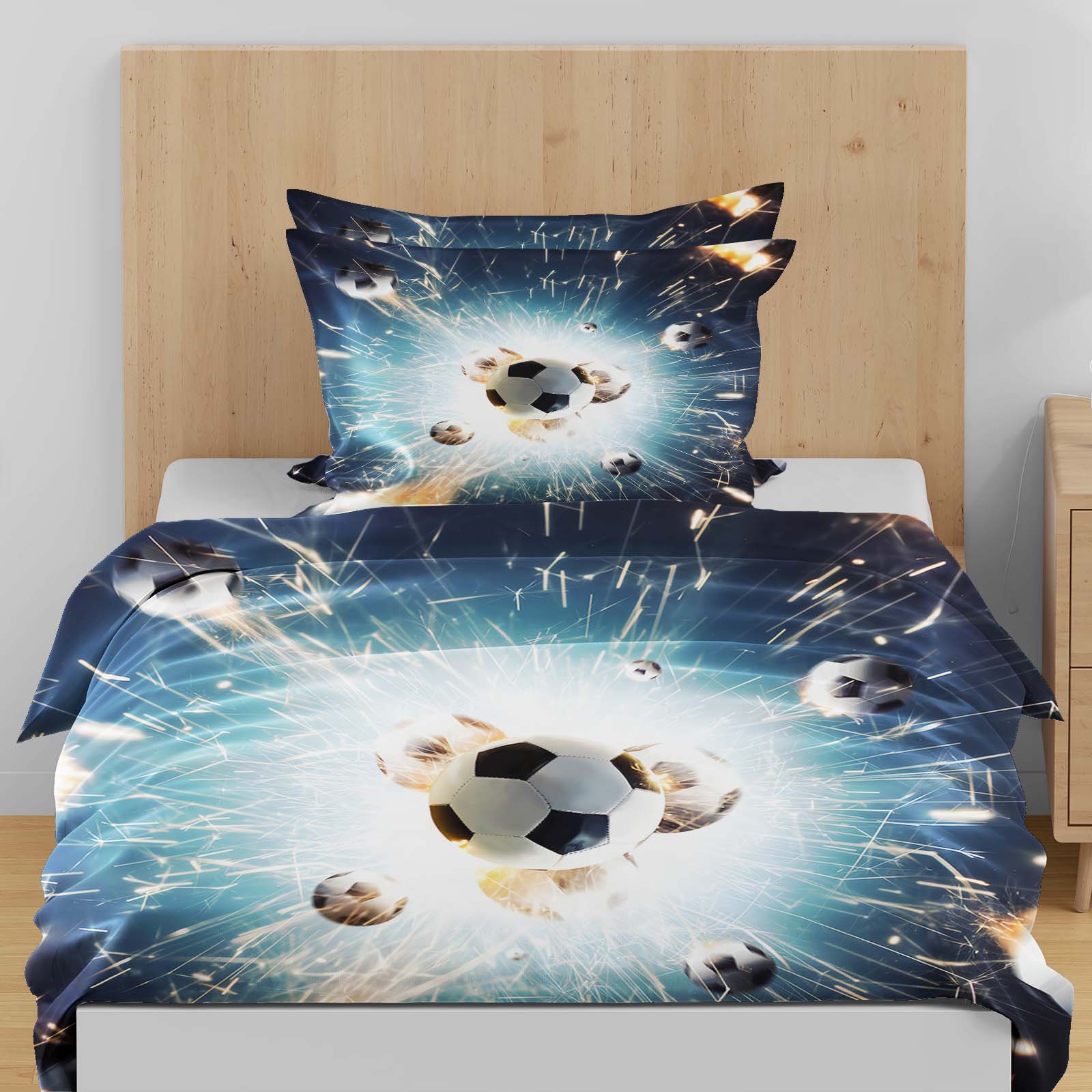 

Football 100% Polyester Duvet Cover Set Bedding Queen Size Sets Cotton Cute Printed Cartoon Quilt Cover 135x200cm