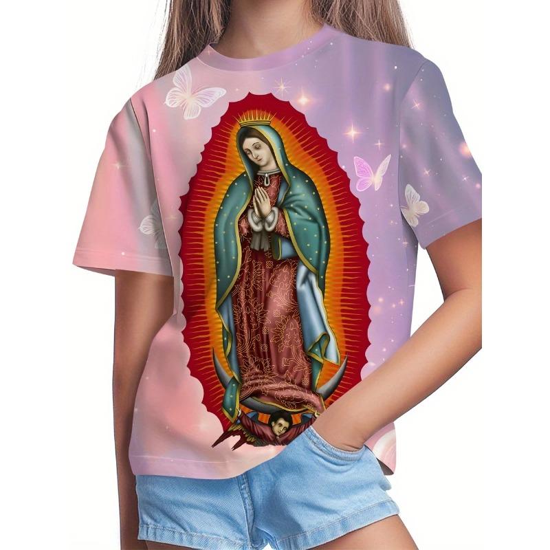 Religious Belief Virgin Mary 3D Printed Our Lady of Guadalupe Pattern T-shirts Casual Fashion Cool Short Sleeve Tops