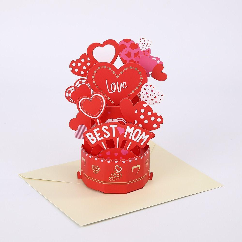 Romantic Mother's Day Greeting Card Blessing Creative 3D Award Cup Greeting Cards with Envelope Paper Sculpture Thank You Card