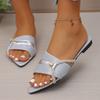 Fashion Women's Stylish Pointed Open-toed Metal Buckle Sequined Soft-soled Sandals with Low Heels and Comfortable Elegant Flat Flats