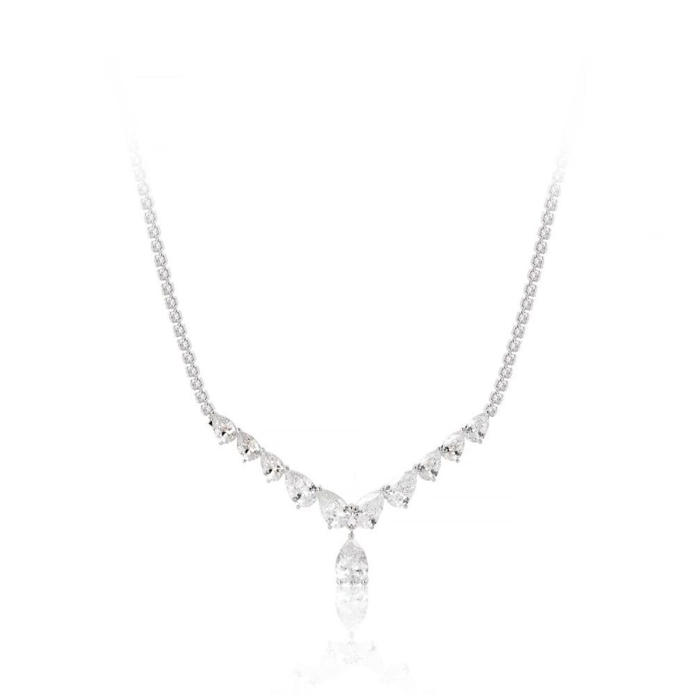 

Elegant Drop Zircon Necklace Minimalist V Shape High Carbon Diamond Layered Collarbone Chain