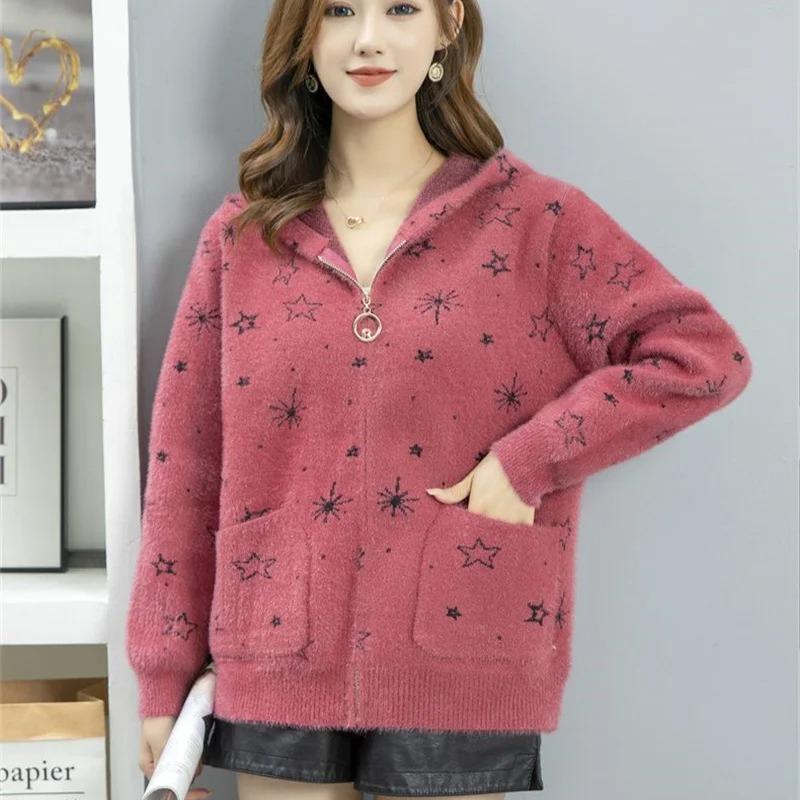 Coat Women New Spring Autumn Mink Wool Jacket Female Short Paragraph Joker Hoodie Outerwear Zipper Mink Velvet Cardigan Women