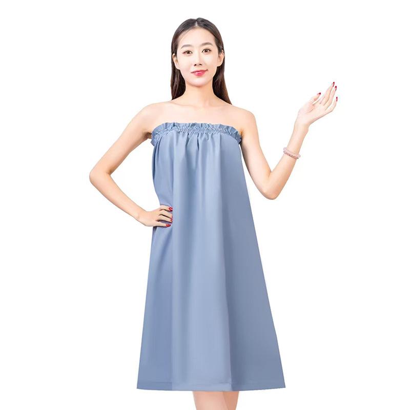 

Pure Cotton Absorbent Bathrobe with Round Neck & Chest Wrap - Solid Color, Simple Style for Home Use