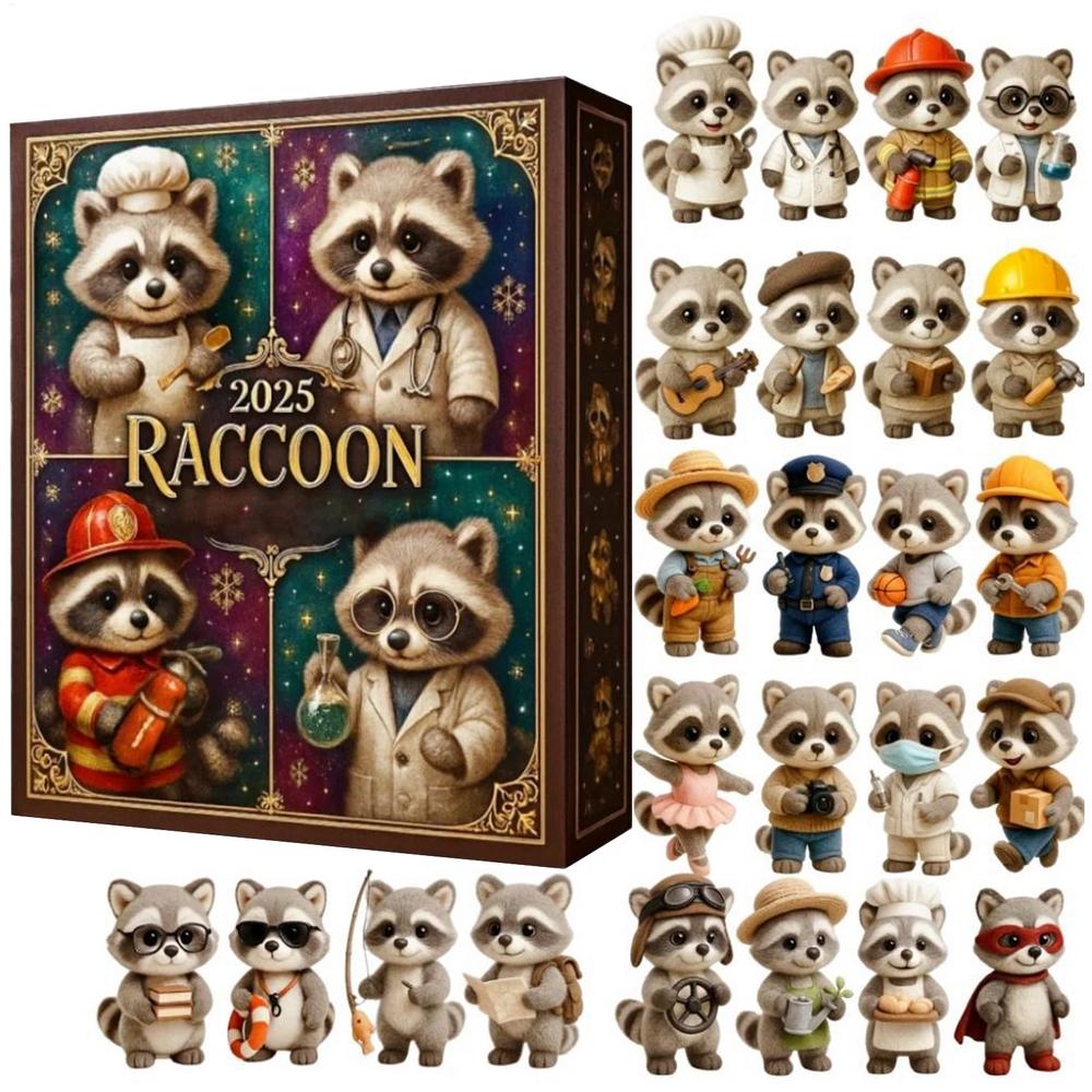

24 Days Raccoon Figurine Christmas Countdown Calendar 2D Acrylic Animal Theme Ornament for Kids Adults Festival Holiday Gifts other