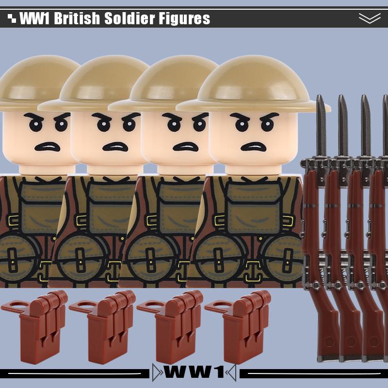 WW1 Military Series Vehicles Building Blocks Artillery Howitzer Soldier Figures Accessories British Italian Field Gun Bricks Toy