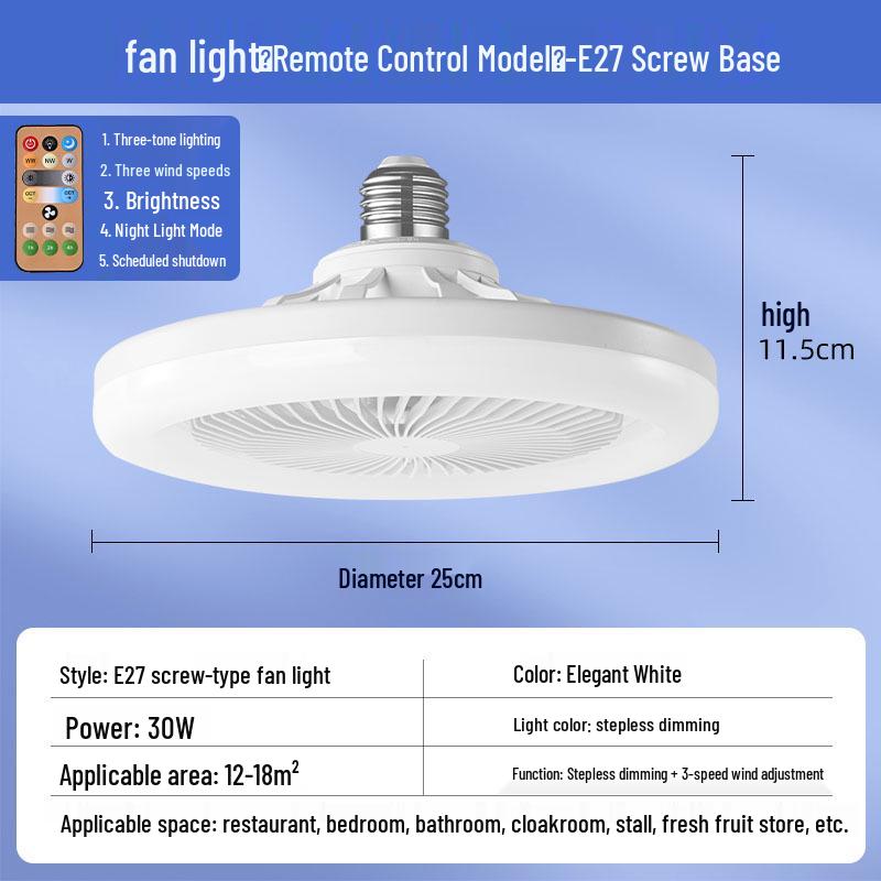 E27 Easy Install Silent Smart Ceiling Fan Light with 3 Dimmable Colors