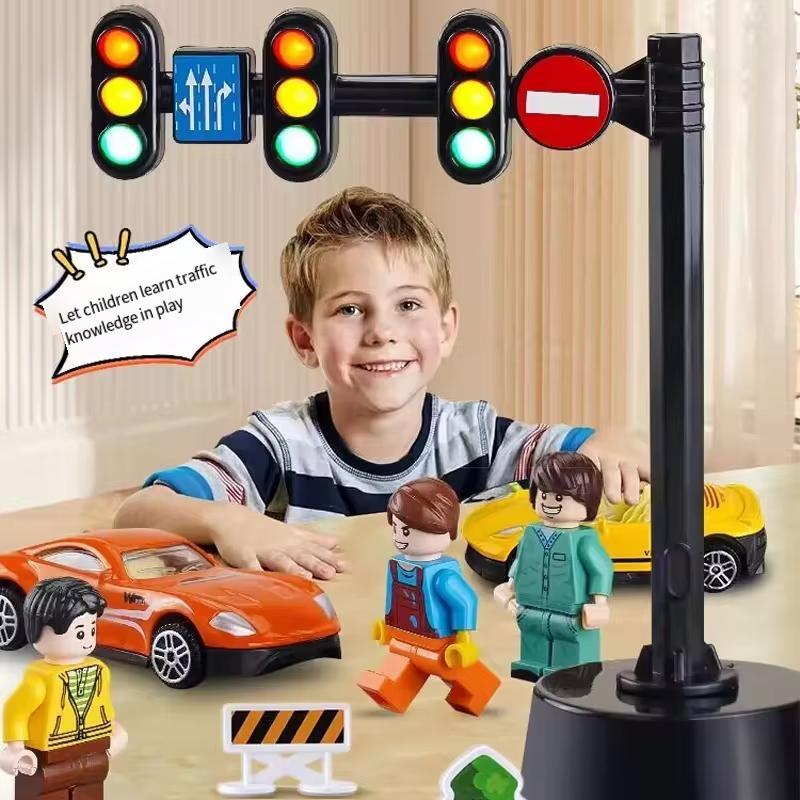 Educational Traffic Light Toy for Toddlers Safety Road Sign Model with Light and Sound Interactive Puzzle Scene Accessory