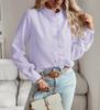 New Stand-up Collar Autumn Fungus-edged Cardigan Ruffle-edged Long-sleeved Bubble Top Women's Shirt
