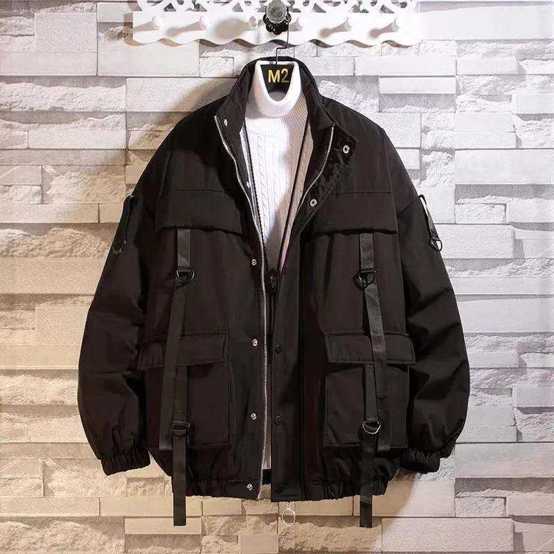 Winter Herren Schwarze Pufferjacke Herren Baumwollgepolsterte Jacken Herren Bänder Parka Damen Mode Streetwear Windbreaker Mäntel