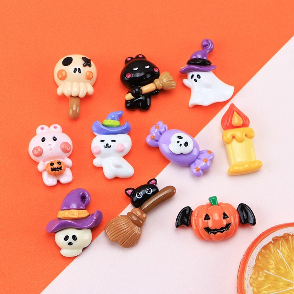 

10 шт., коллекция Хэллоуина с плоской спинкой, аксессуары из смолы, коллекция Хэллоуина