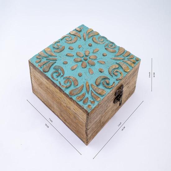 17.78 Cm Wooden Desktop Jewellery Box Keepsake Box Vanity Box In Turquoise Finish