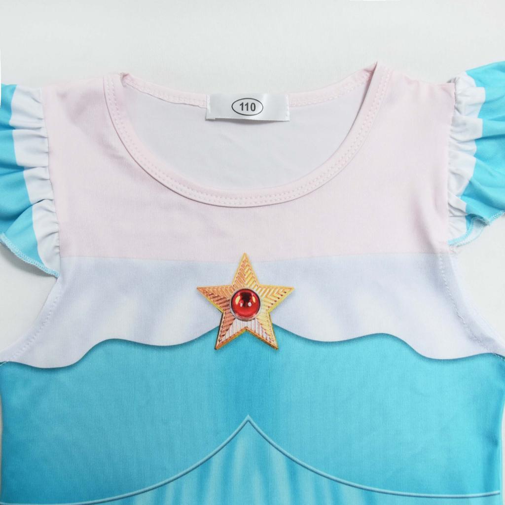 RRosalina Dress Girls Children Halloween Costume Game Role Play Princess Dress Short Sleeve with Crown and Magic Wand 