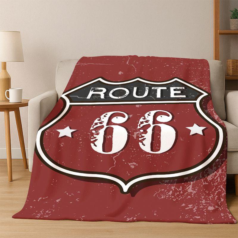 Manta de Flanela Rota 66 América Mãe Estrada Sinal Sinais Quente Macia Cobertor para Quarto Sala de Estar Cama Viagem Acampamento Piquenique