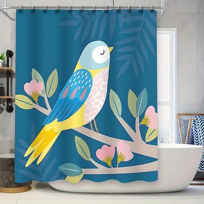 Rideau de douche élégant avec oiseaux et fleurs pour la décoration de la maison - Tissu imperméable et durable pour la salle de bain, non transparent, non toxique