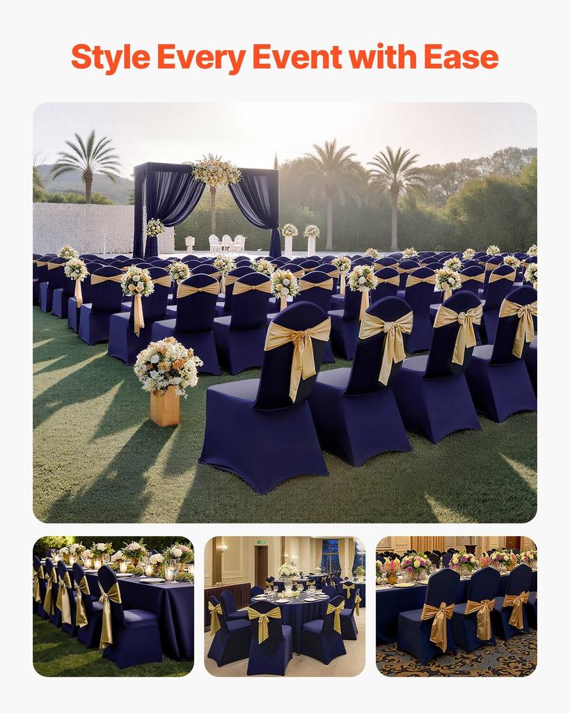 50 Pcs Navy Blue Chair Covers, Polyester Spandex Chair Cover, Stretch Slipcovers for Wedding Party Dining Banquet Flat-Front Chair Covers, Fits Chair