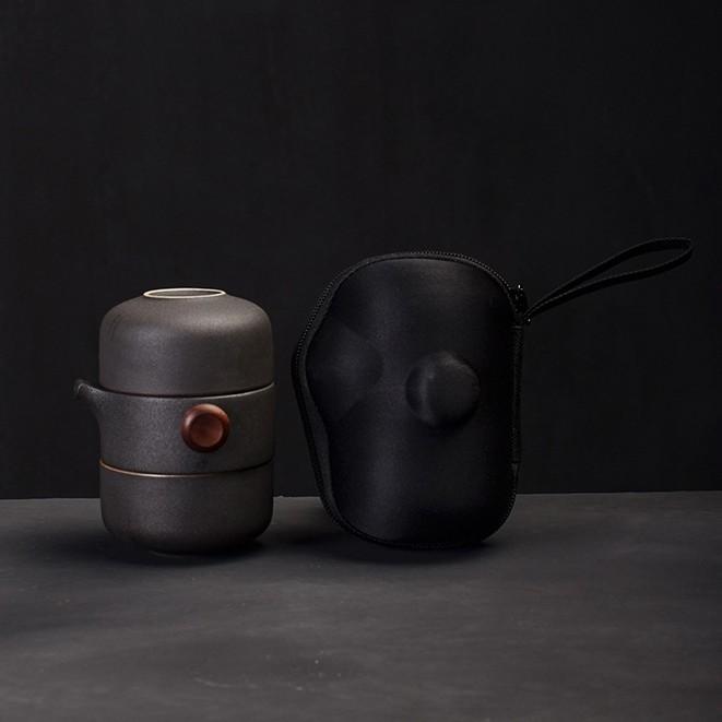 Black Ceramic Quick Tea Cup One Pot Two Cups Ceramic Kung Fu Tea Set Portable Bag