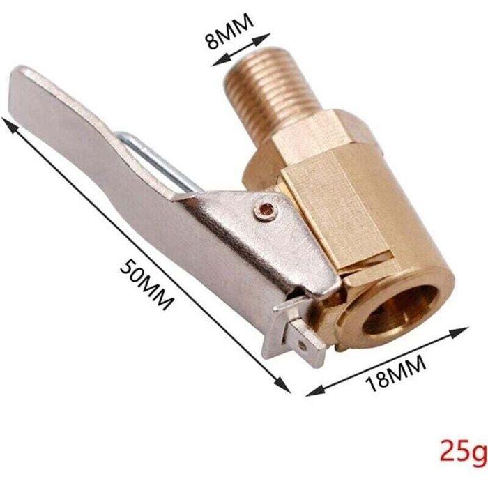 Adaptateur de valve - AIMOONSA - 3 pièces - Laiton chromé - Pour tuyau 8 mm - Clip à ressort étanche