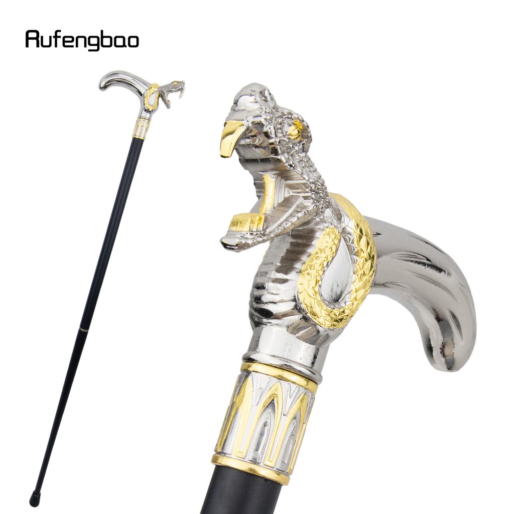 Golden White Snake Head Biting Walking Cane Fashion Decorative Walking Stick Gentleman Elegant Cosplay Cane Knob Crosier 92cm