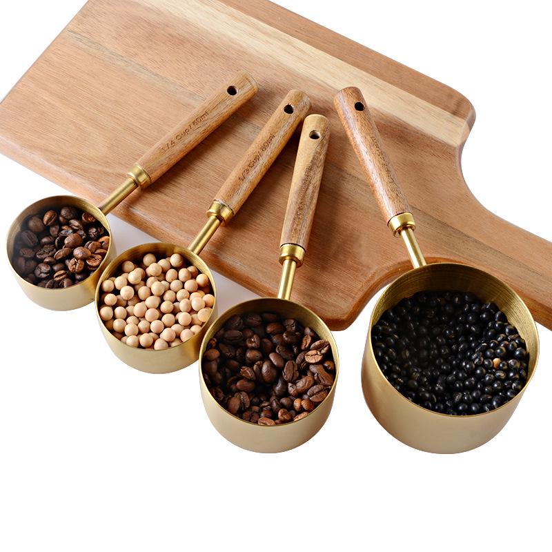 8-delige RVS Maatbeker & Lepel Set met Aciahout Handvatten voor Bakken