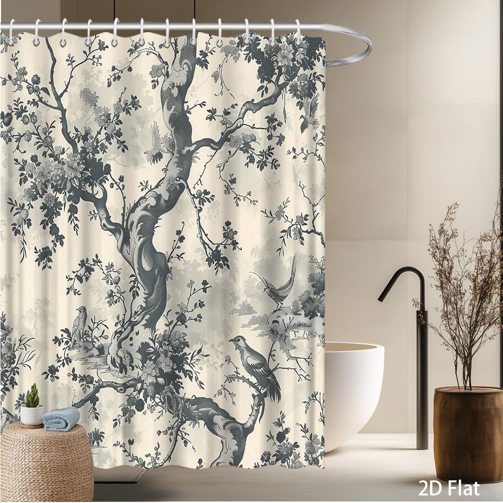 

Botanical Tree & Bird Shower Curtain – Gray-White Nature Print, Elegant Branches & Flying Birds Design, Multiple Sizes Available W60H190(CM)-1 Pcs