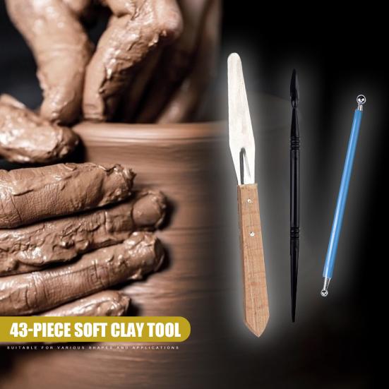 43Pcs/Set Ceramic Carving Pottery Clay Modeling Sculpting Tool with Carrying Bag