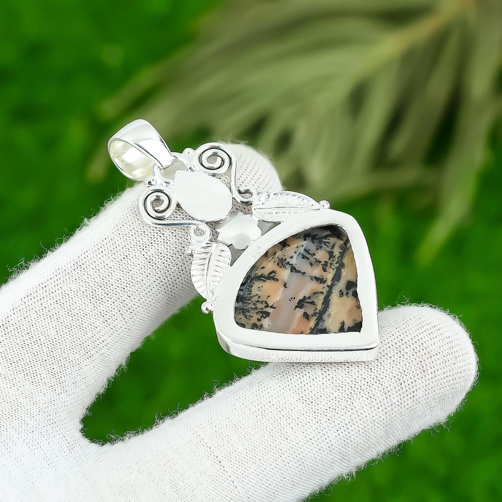 Mothers day Deal Honey Dendrite Opal Gemstone 925 Silver Bezel Pendant Jewelry