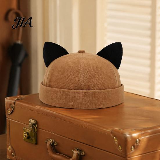 Soft Comfortable Sun Hat Brimless Cat Ear Hat, Cute Docker Cap, Adjustable Skullcap, Stylish Outdoor Travel Cap Sailor for Women Men Street