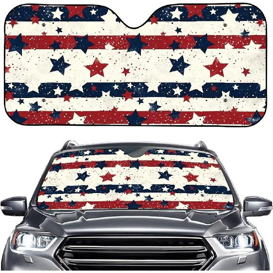 

Car Sun Shade 57 ×27 in Foldable Automotive Front Window Sunshade Protector UV Protection Car Decoration Universal Vehicle Interior Accessories American Style Star