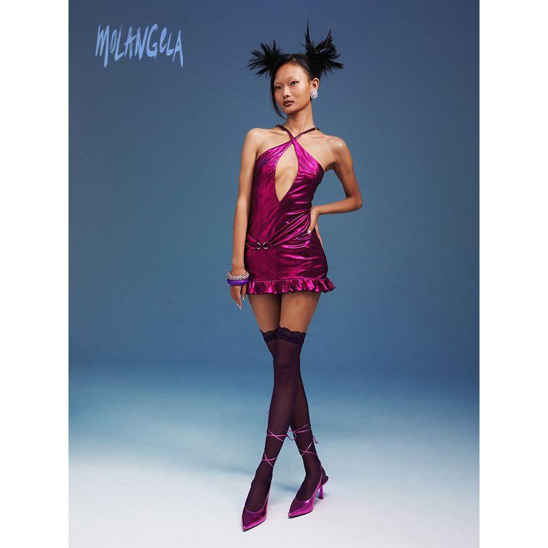 

[50% off at the End of the Season] Molangela Metal Hollow Cross-Halterneck Fashion Retro Y2g Silver Fuchsia (original price 899) L