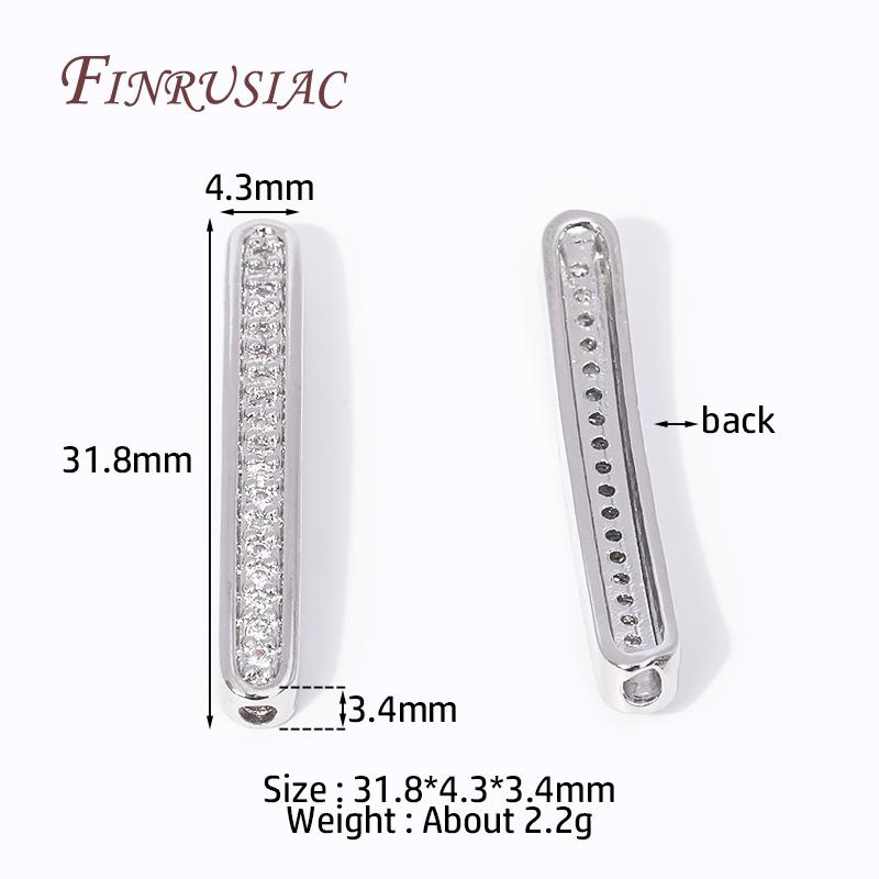 3 Colors 18K Gold Plated Bracelet Accessories,Brass With Zircon Long Strip Spacer Separator Bead For DIY Jewelry making Supplies