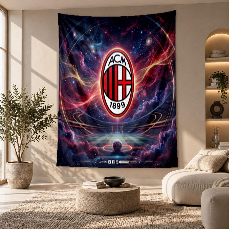 Arazzo Decorativo, Arte da Parete Stampato AC Milan, Appeso a Parete Leggero per Sfondo Camera da Letto