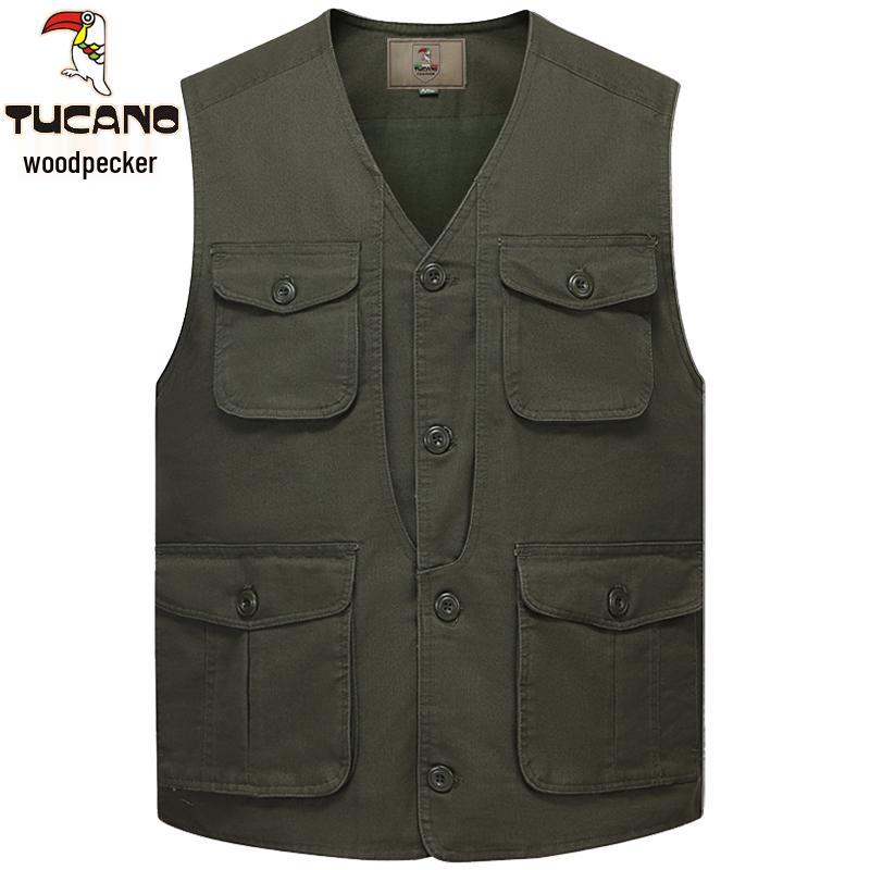 Woodpecker Men's Warm Fleece Lined Vest - Thickened Cotton Sleeveless Jacket for Autumn and Winter