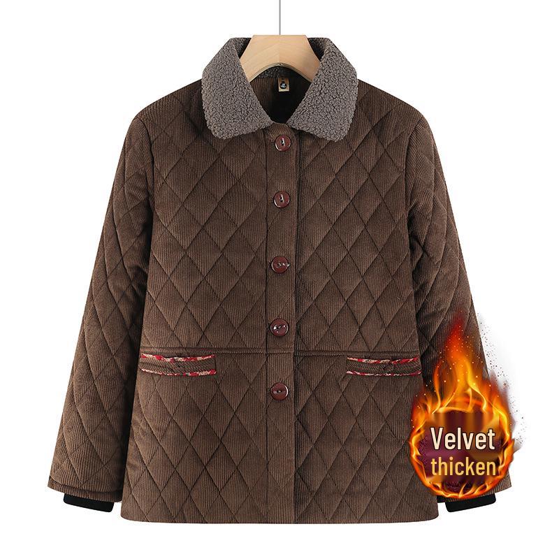 Veste d'hiver doublée de velours grande taille pour femme - Manteau chaud en coton pour mamie