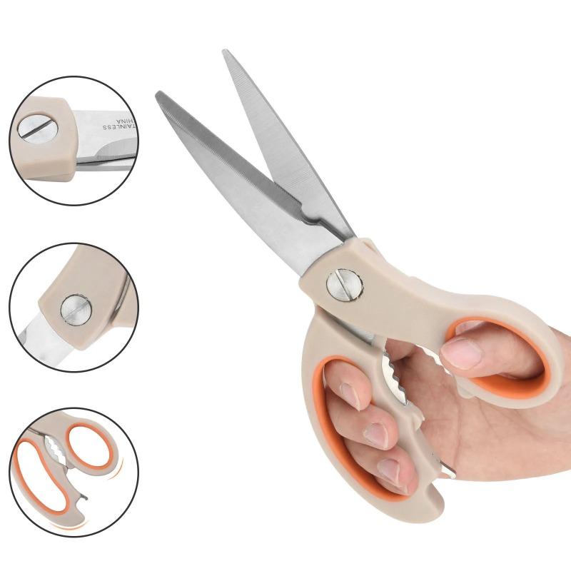 Stainless Steel Multifunctional Kitchen Scissors PP + TPR Comfort Handle Chicken Bone Cutter Shears with Nut Cracker