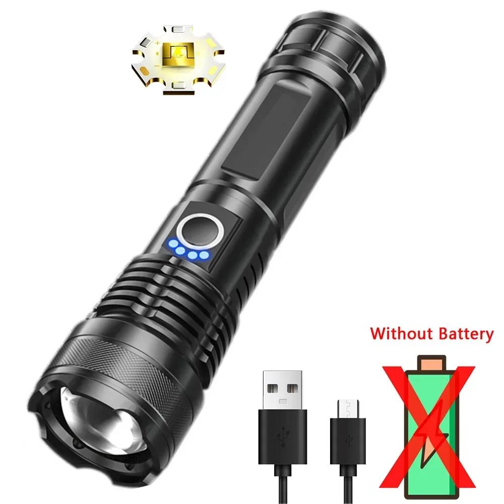 Powerful LEP Flashlight USB Rechargeable Zoomable Emergency Torch Super Bright Spotlight Long Range Tactical Camping Lantern