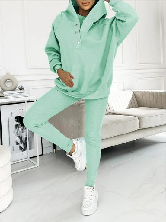 2024 Trendy Women's Sportswear: Hooded Sweatshirt, Ribbed Slim Vest, and Pants Set.