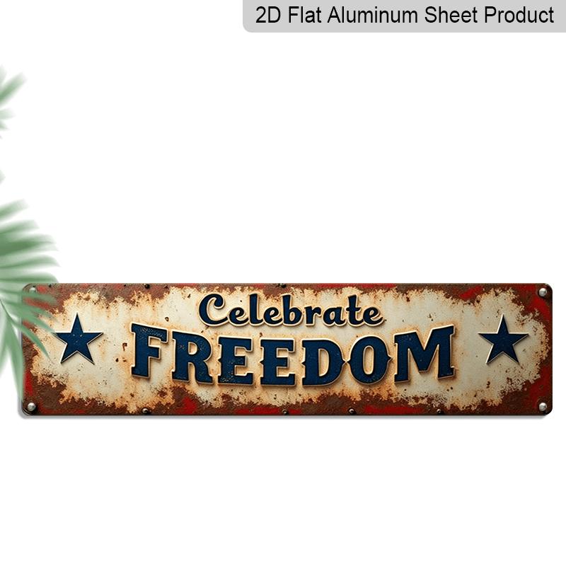 

2D Flat, 11.81×7.87inch Vintage Patriotic Celebrate Freedom Aluminium Decorative Sign - Rustic Distressed Blue & Golden Stars, American Flag 40cm x 10cm
